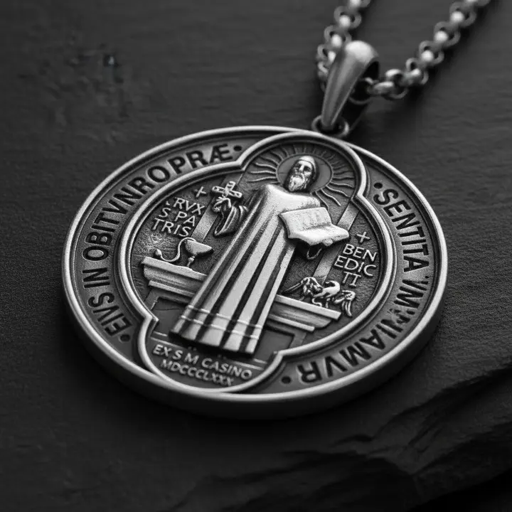 Saint Benedict Medal Pendant - Reversible S925 Sterling Silver Protection Amulet